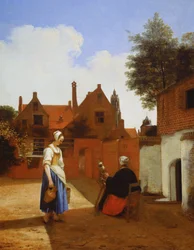 Courtyard in Delft at Evening: A Woman Spinning